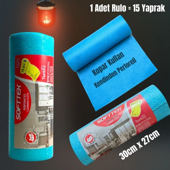 Technow Softtex 15 Kesimli Mavi Kopar Kullan Rulo Temizlik Bezi 27x30 Cm 1 Adet Rulo ürün görseli 1