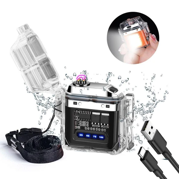 Valkyrie IP56 Su Geçirmez Çift Arc Elektrikli Çakmak | Type-C Şarjlı | Işıklı & Güç Göstergeli Siyah ürün görseli 1