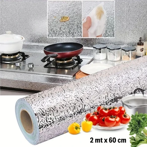 OLLEVRA Rulo Gümüş Alüminyum Folyo Duvar Kağıdı, 2 mt x 60 cm Kendinden Yapışkanlı Raf İçi, Su Geçirmez Folyo ürün görseli 1