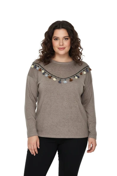 Kadın Yumoş Önü Püsküllü Modelli Bluz BGL-ST05142 ürün görseli 1
