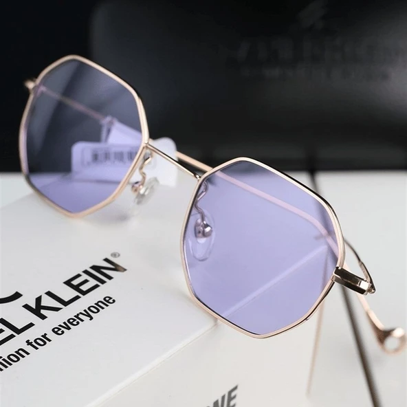 Daniel Klein DK4183-4 Soft Lila Gold Küçük Altıgen Polarize Camlı Kadın Güneş Gözlüğü ürün görseli 1