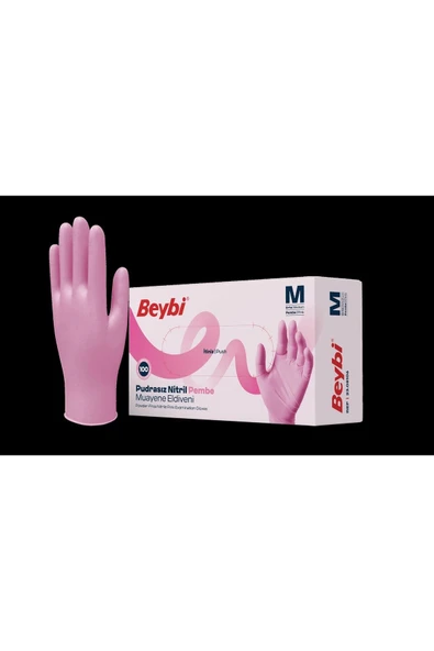 Beybi Nitril Pudrasız Muayene Eldiveni Pembe Medium 100'lü ürün görseli 1