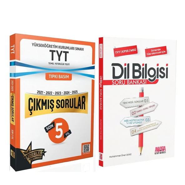 Liderler Karması TYT Son 5 Yıl Çıkmış Sorular ve AKM Dil Bilgisi Soru Bankası Seti 2 Kitap ürün görseli 1