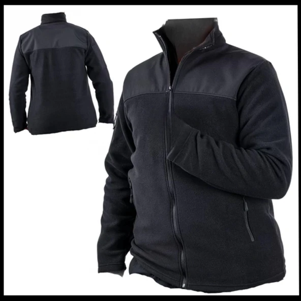 Uyguna-Yakala Fermuarlı Cep Polar Ceket Siyah Softshell Omuz - KAB.738 ürün görseli 1