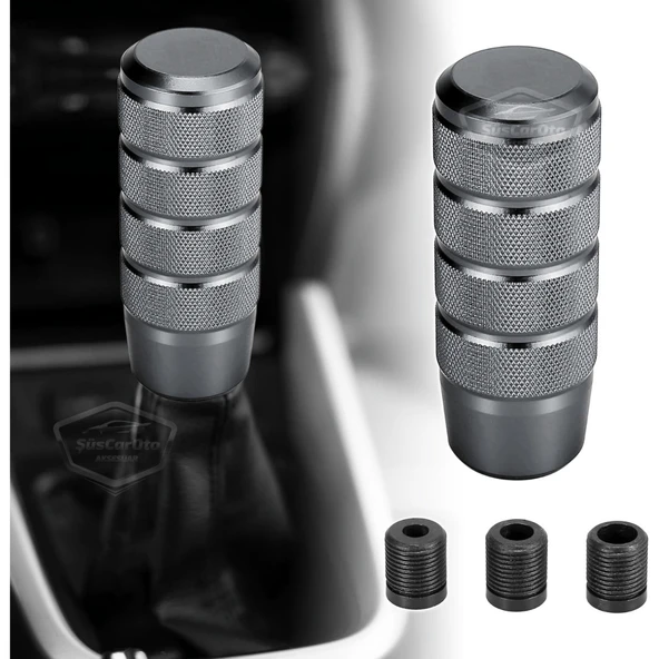 Üniversal 9.5 cm JDM Metal Spor Görünümlü Vites Topuzu Aparatlı Alüminyum Alaşım Otomatik-Manuel Yarış Vites Kolu Titanyum Gri ürün görseli 1