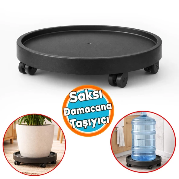 Dayanıklı Plastik 35 cm Tekerlekli Taşıyıcı Saksı Damacana Tüp Tekerlekli Taşıyıcısı Siyah ürün görseli 1