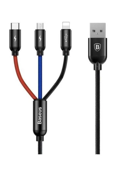 Baseus iPhone Lightning, Micro, Type C 30 cm Şarj Kablosu 3ü1 Arada ürün görseli 1