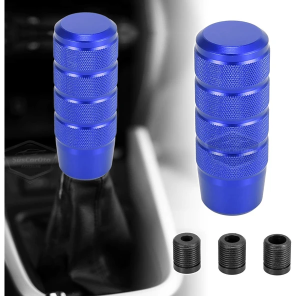 Üniversal 9.5 cm JDM Metal Spor Görünümlü Vites Topuzu Aparatlı Alüminyum Alaşım Otomatik-Manuel Yarış Vites Kolu Mavi ürün görseli 1