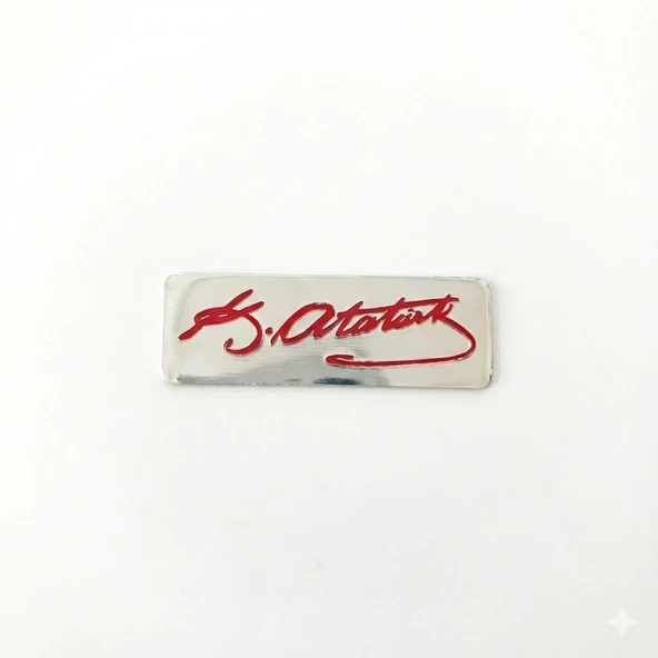 K.Atatürk İmzalı Arma Sticker 3x10cm Krom-Kırmızı ürün görseli 1