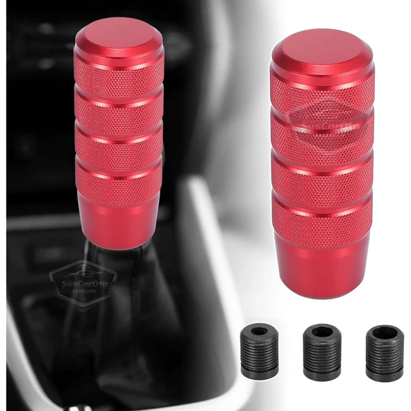 Üniversal 9.5 cm JDM Metal Spor Görünümlü Vites Topuzu Aparatlı Alüminyum Alaşım Otomatik-Manuel Yarış Vites Kolu Kırmızı ürün görseli 1