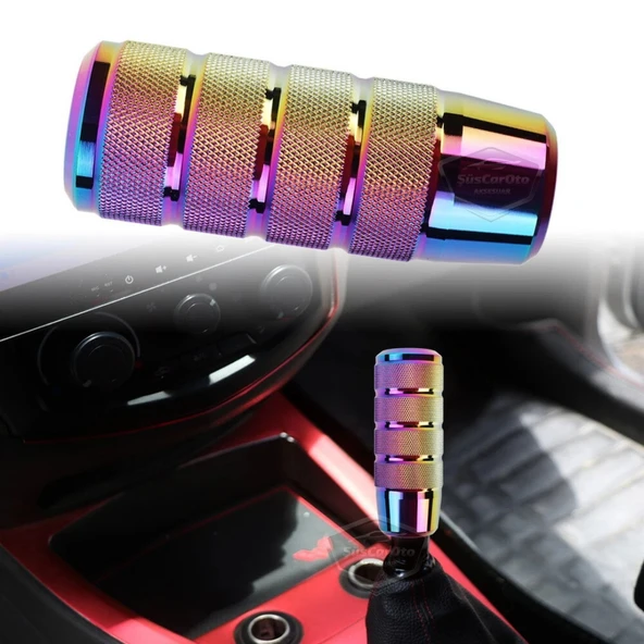 Üniversal 9.5 cm JDM Metal Spor Görünümlü Vites Topuzu Aparatlı Alüminyum Alaşım Otomatik-Manuel Yarış Vites Kolu Bukalemun Neo Krom ürün görseli 1