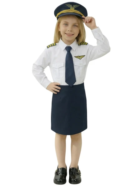 Uzun Kol Gömlekli Apoletli Kız Pilot Kostümü ürün görseli 1