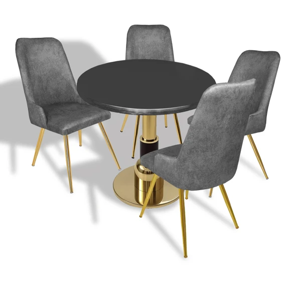 Gold - Çırağan Mutfak Masa Takımı - (Yuvarlak Çap 90cm - Werzalit, Wermodin ve Allzalit Tabla) - Siyah-Füme ürün görseli 1