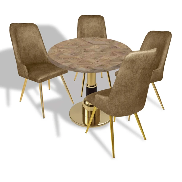 Gold - Çırağan Mutfak Masa Takımı - (Yuvarlak Çap 90cm - Werzalit, Wermodin ve Allzalit Tabla) - Edgy Wood-Kahve ürün görseli 1