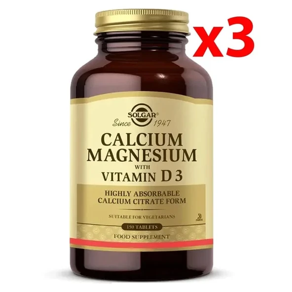 Solgar Calcium Magnesium Vitamin D3 150 Tablet 3 adet ürün görseli 1