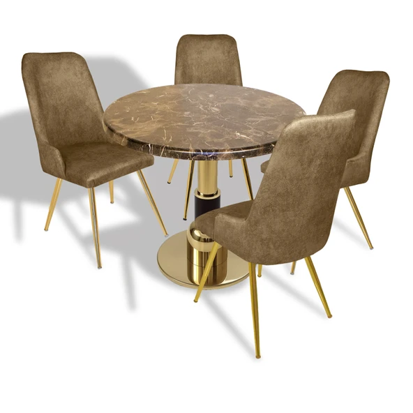 Gold - Çırağan Mutfak Masa Takımı - (Yuvarlak Çap 80cm - Werzalit, Wermodin ve Allzalit Tabla) - Karacabey Mermer-Kahve ürün görseli 1