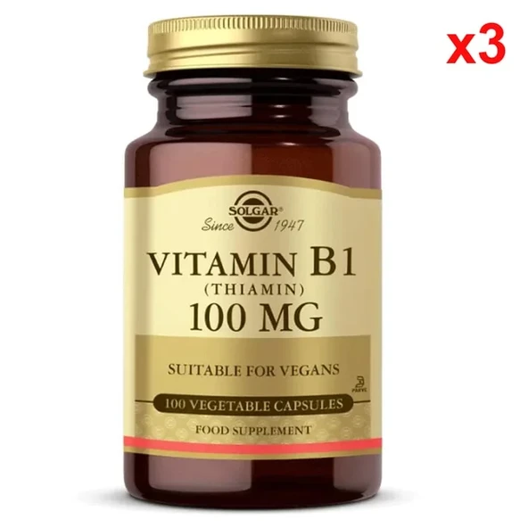 Solgar Vitamin B1 Thiamin 100 mg 100 Vegetable Kapsül 3 adet ürün görseli 1