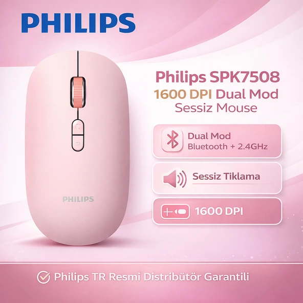 Philips SPK7508 1600 DPI 6 Tuşlu Dual Mod Optik Kablosuz Mouse - Pembe ürün görseli 1