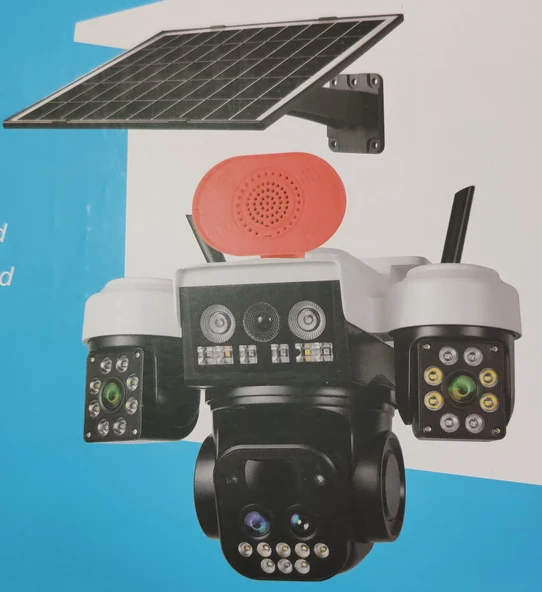 3 Kameralı Solar Wifi kablosuz İnternet ile Çalışan Güneş Enerjili 3 Lensli Gece Görüşlü Güvenlik Kamerası o-kam 8095 ürün görseli 1