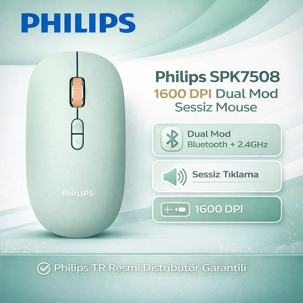 Philips SPK7508 1600 DPI 6 Tuşlu Dual Mod Optik Kablosuz Mouse - Yeşil ürün görseli 1