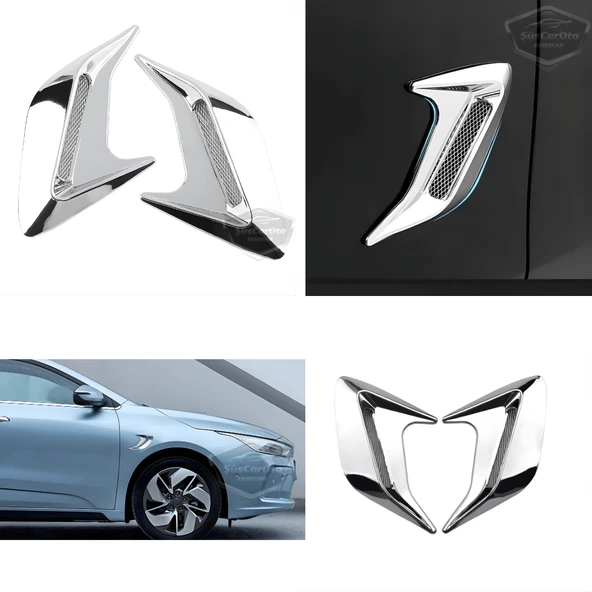 Üniversal Krom Kaput Çamurluk Venti Izgarası Sağ Sol 2 Adet Mini Scoop Vent Spor Görünümlü 1.Sınıf İthal Sağ Sol 2 Adet Silver Gümüş ONP165 ürün görseli 1