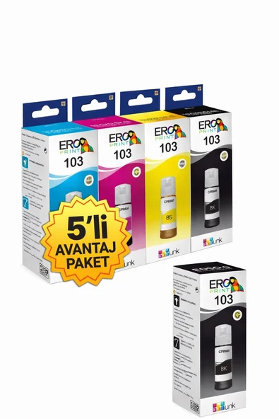 Epson EcoTank L5296 Yazıcı İçin 3 Renkli + 2 Siyah Muadil Mürekkep ürün görseli 1