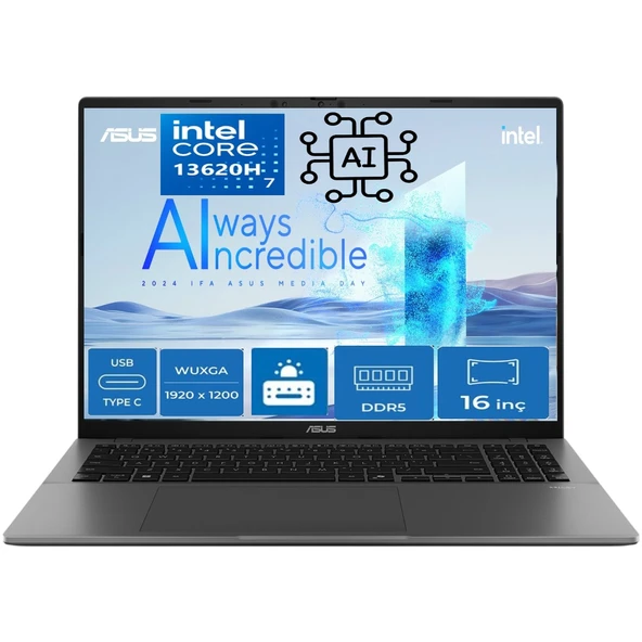 Vivobook S16 S3607VA Intel Core I7 13620H 16GB 512 SSD Freedos 16" 144Hz Wuxga Yapay Zeka Destekli Taşınabilir Bilgisayar RP012 ürün görseli 1