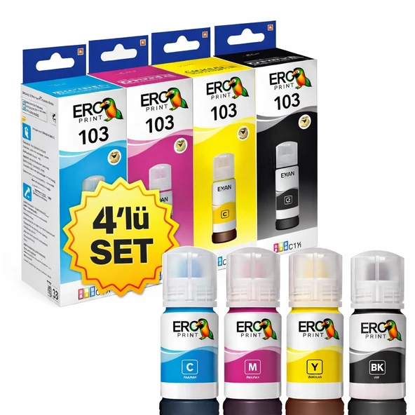 Epson EcoTank L3160 Yazıcı İçin Muadil 4 Renk Mürekkep Set ürün görseli 1