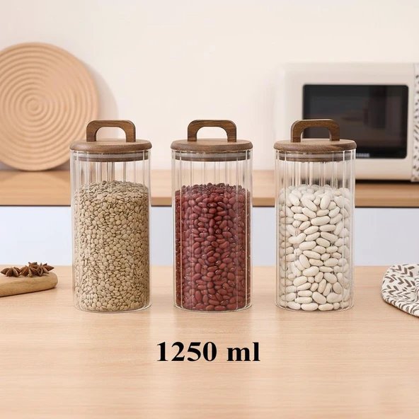 PTTAVM: Borosilikat Cam Vakumlu Kavanoz 1250 ml | Akasya Kapaklı