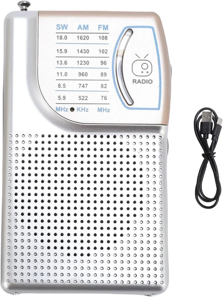 Rose Şarjlı Cep Radyosu - Fm Radyo, Deprem Radyosu Taşınabilir Küçük Radyo SILVER - MD-011 ürün görseli 1