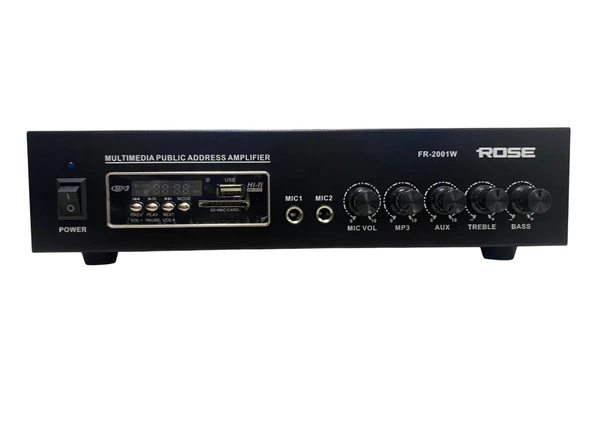 Rose FR-2100W - 80 Watt Mixer Amfi - 2 Mikofon Girişi - Bas ,Tiz,Aux ,MP3,MIC Kontrol ürün görseli 1
