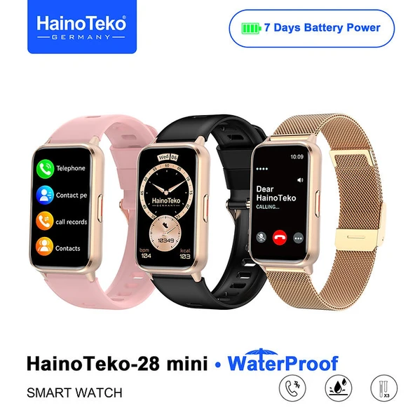 Hainoteko-28 Mini Amoled Akıllı Saat 3 Kordon Uzun Pil Ömürlü-GOLD KASA ürün görseli 1