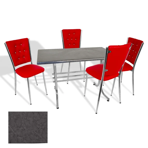 Japon - Kapitoneli Masa Takımı - 70x120 (Werzalit, Wermodin ve Allzalit Tabla) - (Grey Marble - Kırmızı) ürün görseli 1