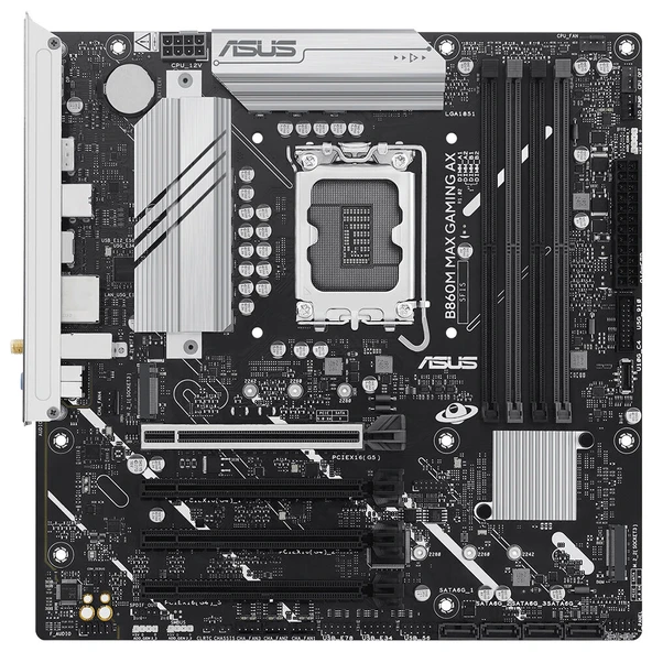 ASUS B860M MAX GAMING AX Intel B860 LGA1851 DDR5 8666 DP 3x M2 USB3.2 Gen 2x2 WiFi 6 + BT AURA RGB 2.5Gbit LAN mATX 6+1+1+1 Güç Asamalari, 1xGen5 M.2, Ready for Advanced AI PC ürün görseli 1