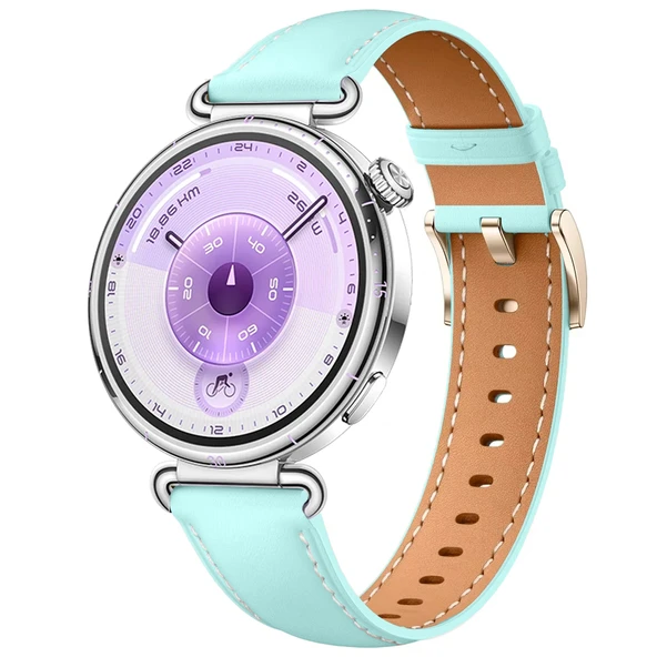 Huawei Watch GT6 41mm İle Uyumlu Starlight Gold Metal Tokalı Deri Zarif Şık Kordon  Mavi ürün görseli 1