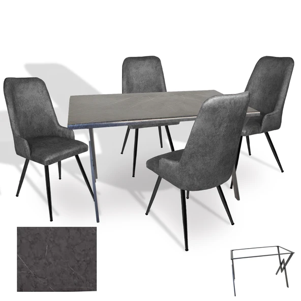 Anemon - Çırağan Masa Takımı (Werzalit, Allzalit, Vermodin Tabla 80x120) - (Grey Marble - Füme) ürün görseli 1