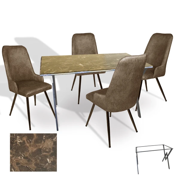 Anemon - Çırağan Masa Takımı (Werzalit, Allzalit, Vermodin Tabla 80x140) - (Karacabey Mermer - Kahve) ürün görseli 1