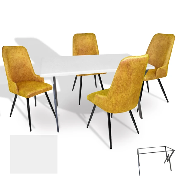 Anemon - Çırağan Masa Takımı (Werzalit, Allzalit, Vermodin Tabla 80x140) - (80x140) - (Beyaz - Sarı) ürün görseli 1