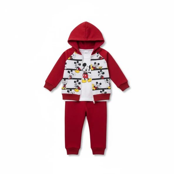 Mickey Hırkalı Erkek Bebek Alt Üst Takım 3lü Set ürün görseli 1