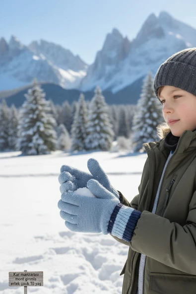 Gri Ekrkek Çocuk Eldiven Garson Boy 7-12 Yaş ürün görseli 1