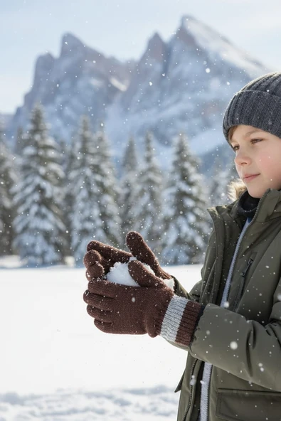 Kahverengi Ekrkek Çocuk Eldiven Garson Boy 7-12 Yaş ürün görseli 1