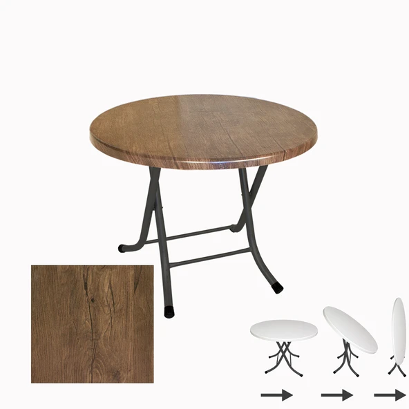 Klasik Katlanır Masa Yuvarlak (90 cm Çap) - (Werzalit, Wermodin ve Allzalit Tabla) -  RustikDark ürün görseli 1