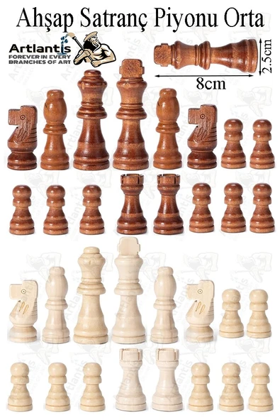 Yedek Ahşap Satranç Taşı 8 cm No:3 1 Adet Küçük Satranç 80 mm 16 Parça Plastik Satranç Taşları Şah Vezir Fil At Kale ürün görseli 1