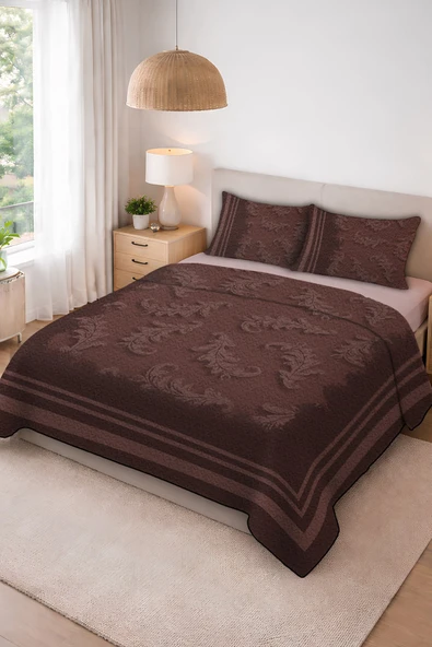 Parlak Kadife Kumaş Kapitoneli Çift Kişilik Yatak Örtüsü Seti (3 Parça) CKY0063 RENKLİ 240 X 260 ürün görseli 1