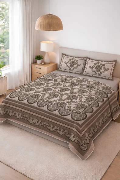 Parlak Kadife Kumaş Kapitoneli Çift Kişilik Yatak Örtüsü Seti (3 Parça) CKY0047 RENKLİ 240 X 260 ürün görseli 1