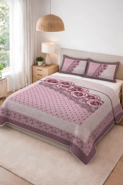 Parlak Kadife Kumaş Kapitoneli Çift Kişilik Yatak Örtüsü Seti (3 Parça) CKY0079 RENKLİ 240 X 260 ürün görseli 1