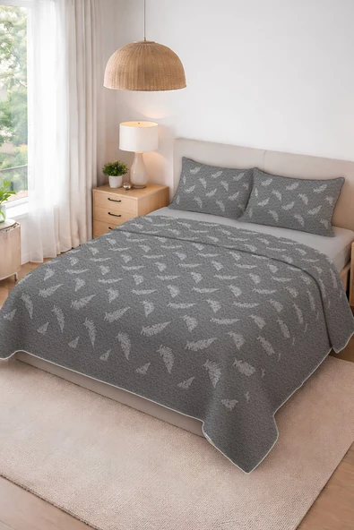 Parlak Kadife Kumaş Kapitoneli Çift Kişilik Yatak Örtüsü Seti (3 Parça) CKY0050 RENKLİ 240 X 260 ürün görseli 1