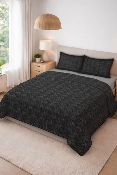 Parlak Kadife Kumaş Kapitoneli Çift Kişilik Yatak Örtüsü Seti (3 Parça) CKY0069 RENKLİ 240 X 260 ürün görseli 1