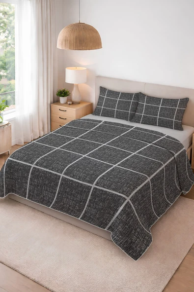 Parlak Kadife Kumaş Kapitoneli Çift Kişilik Yatak Örtüsü Seti (3 Parça) CKY0034 RENKLİ 240 X 260 ürün görseli 1