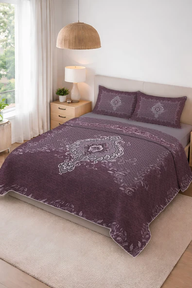 Parlak Kadife Kumaş Kapitoneli Çift Kişilik Yatak Örtüsü Seti (3 Parça) CKY0072 RENKLİ 240 X 260 ürün görseli 1